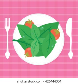 Fresh salad on plate. Vector illustration of food