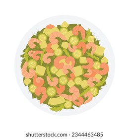 Fresh salad with shrimps. Healthy salad bowl, fitness food meal vector illustration