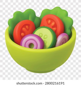 Fresh Salad Vector Icon Set | 3D icon set | salad bowl filled with mixed greens and vegetables