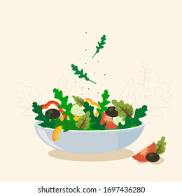 Fresh salad with vegetables in vector