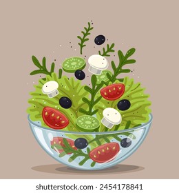 Fresh salad with vegetables in vector