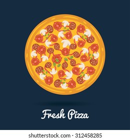 Fresh salami pizza.  Flat style vector illustration of healthy food