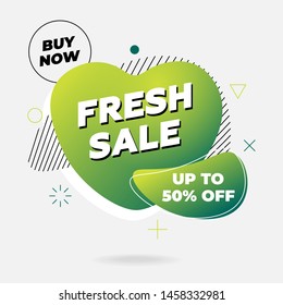 Fresh sale banner. Best offer template design on abstract liquid shape. Flat geometric gradient colored graphic element in heart fluid form on white background. Modern vector illustration