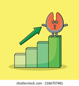 Fresh salmon cute businessman mascot character with a deflation chart cartoon style design