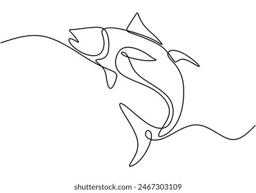 Fresh salmon fish in continuous line art drawing style isolated on white background. Fresh food concept vector illustration.