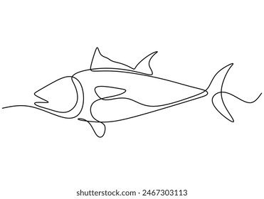 Fresh salmon fish in continuous line art drawing style isolated on white background. Fresh food concept vector illustration.