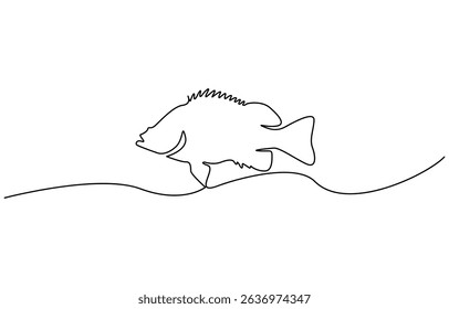 Fresh salmon fish in continuous line art drawing style, isolated on white background. Fresh food concept.