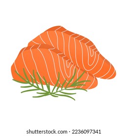 Fresh salmon piece, steak with rosemary isolated on white background vector illustration