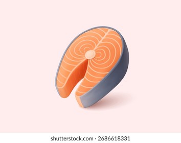 Frisches Lachssteak im 3D Minimal Pastellstil. 3D-Vektorgrafik im Web.