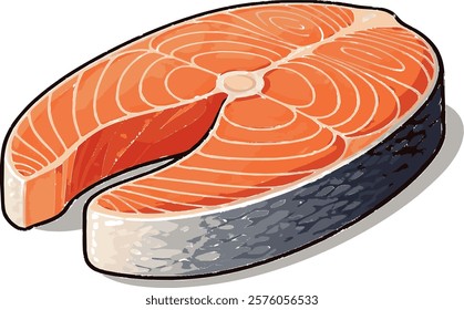 A Fresh salmon steak illustration with vibrant orange flesh and detailed texture