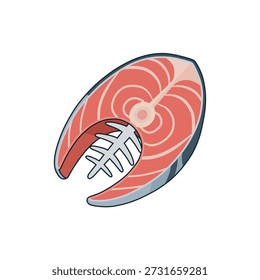 Fresh Salmon Steak Slice Isolated Vector Illustration Seafood Healthy Food