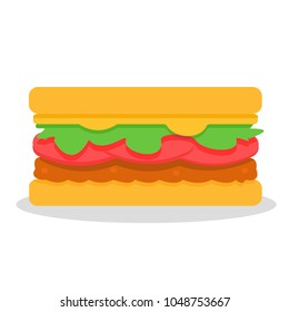 
Fresh sandwich with cheese, meat, salad and cutlet. Fast foot club sandwich. Modern flat style vector illustration icons. 
Isolated on white background. 