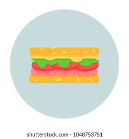
Fresh sandwich with cheese, meat, salad and cutlet. Fast foot club sandwich. Modern flat style vector illustration icons. 
Isolated on white background. 