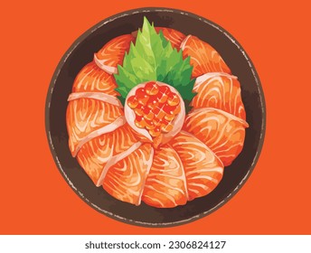 Fresh Sashimi Salmon And Salmon Egg Vector Stock Illustration