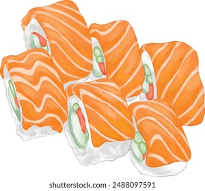  fresh sashimi salmon sushi japanese menu illustration