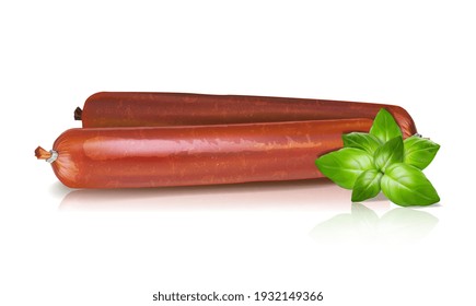 Fresh sausage and basil. Vector illustration.