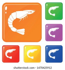 Fresh sea shrimp icons set collection vector 6 color isolated on white background