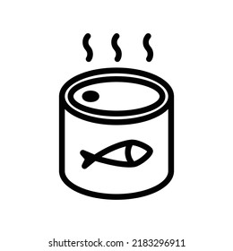 Fresh seafood can icon with fish on it. Draw in black outline style