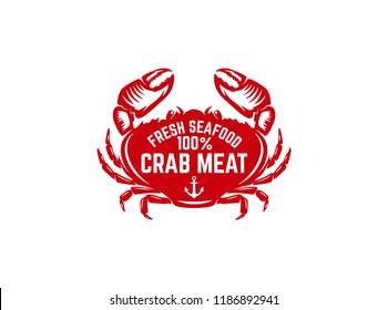 Fresh seafood. Emblem template with crab illustration. Design element for logo, label, emblem, sign, poster. Vector image