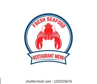 Fresh seafood. Emblem template with lobster. Design element for logo, label, emblem, sign, poster. Vector illustration