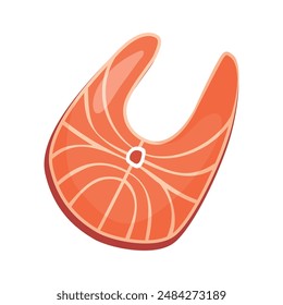 Fresh seafood fish meat salmon cartoon isolated illustration on white.