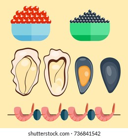 Fresh seafood flat vector illustration fish gourmet delicious restaurant cooking gourmet sea food meal.