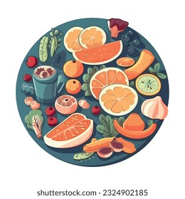 Fresh seafood and grilled steak for lunch icon isolated