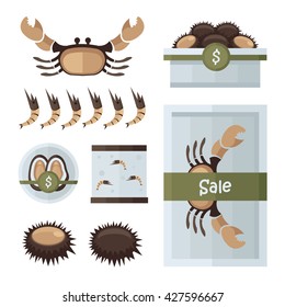 fresh Seafood infographic brown, green color
