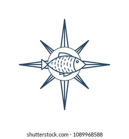 Fresh Seafood logo with fish. Vector emblem for seafood shops or restaurants