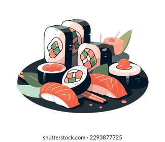 Fresh seafood meal on plate with sashimi isolated