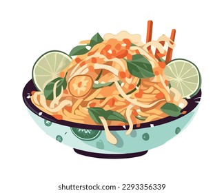 Fresh seafood pasta with lemon and herbs isolated