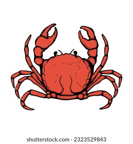 fresh seafood. Red crab seafood restaurant. Hand drawn crab illustration isolated on white background. Design element for logo, label, emblem, sign.