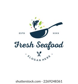 Fresh seafood restaurant logo design vector illustration