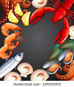 Fresh seafood set banner illustration