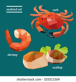 fresh seafood set / food / crab / shrimp / prawn / scallop / vector