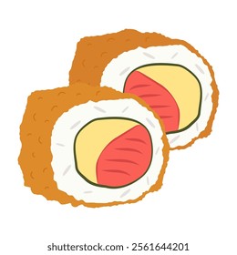 Fresh seafood sushi and traditional Japanese flavors. Vector flat Illustration