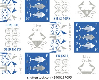 Fresh seafood vector pattern presentation for packaging or else