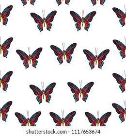 Fresh seamless butterfly iterative texture isolated on contrast back layer. Wildlife butterfly repeat theme vector. Wildlife insect fauna backdrop for textile.