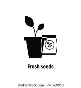 Fresh seeds logo in simple style for shop, farm and creative design. Vector illustration. Isolated on white