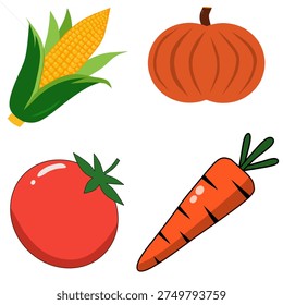 Fresh set of vegetables in a colorful vectors