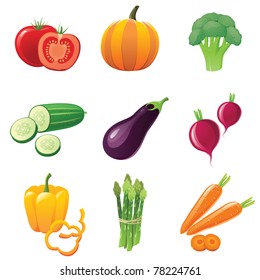 fresh shiny vegetables - icons set