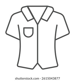 Fresh shirt with pocket thin line icon, tropical voyage concept. Vector graphics. Summer outfit, man clothes sign on white background, outline style icon for mobile or web design