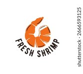 Fresh Shrimp logo. Simple Fresh Shrimp logo with minimal shrimp graphic for seafood packaging, signage, or culinary branding. Vector illustration.