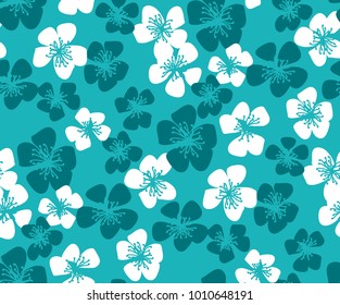 Fresh simple minimal floral vector seamless pattern. Spring blossom motif with sakura flowers for wedding projects, fabric and background, wrapping paper.