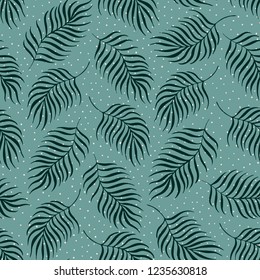 Fresh simple palm leaf pattern, seamless vector repeat. Trendy minimal graphic illustration style.
