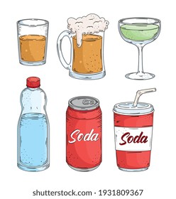 fresh six drinks drawn style