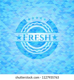 Fresh sky blue emblem with triangle mosaic background