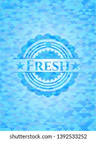 Fresh sky blue emblem with triangle mosaic background