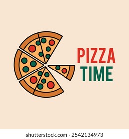 Fresh Slice Pizza Vector Illustration, Pizza Time Flat vector illustration On Isolated.