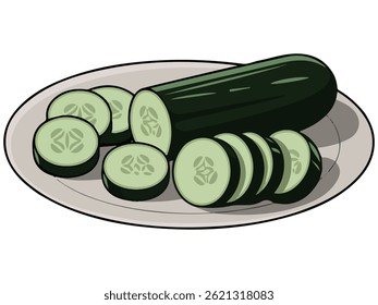 fresh sliced cucumber healthy vegetable isolated vector illustration on white background